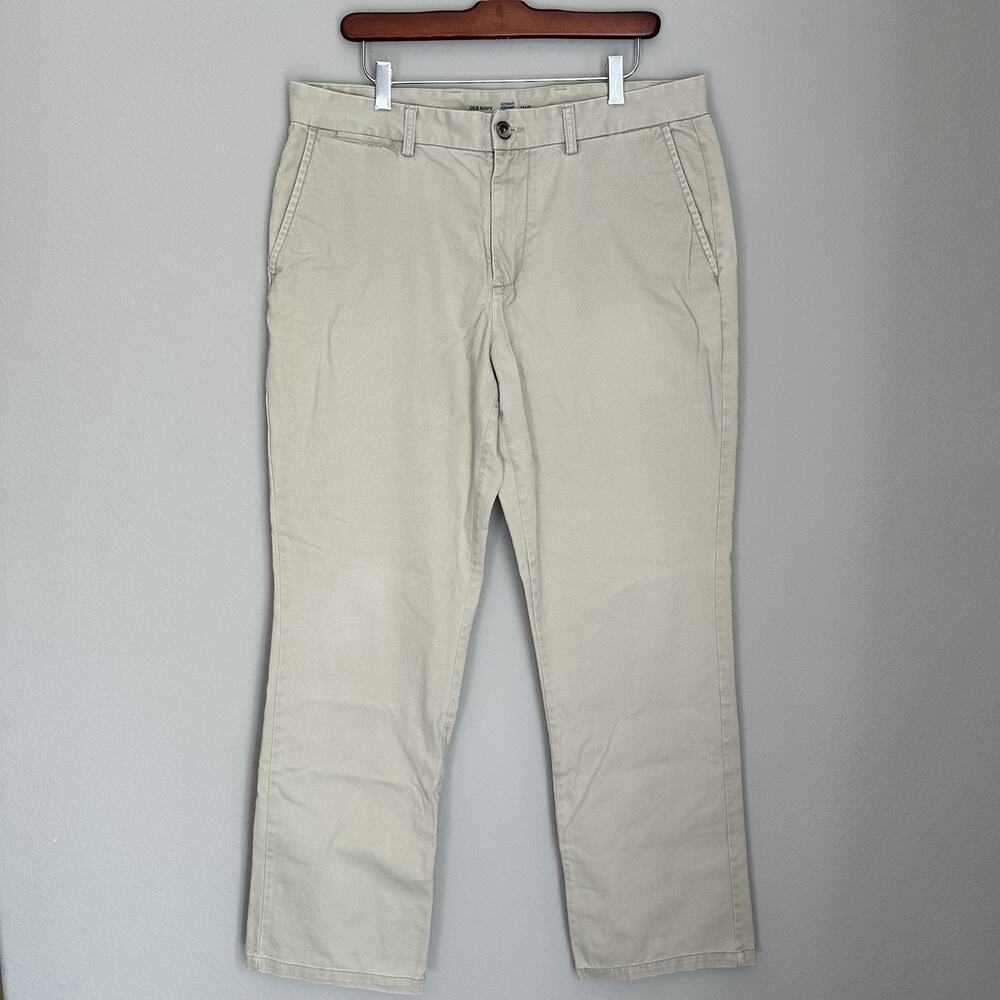 Old Navy Beige Cotton Chino Pants Ultimate Straight Built In Flex Preppy Khaki